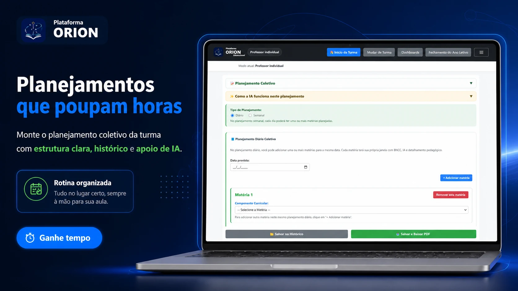 Tela real do planejamento coletivo da Plataforma ORION com apoio de inteligência artificial